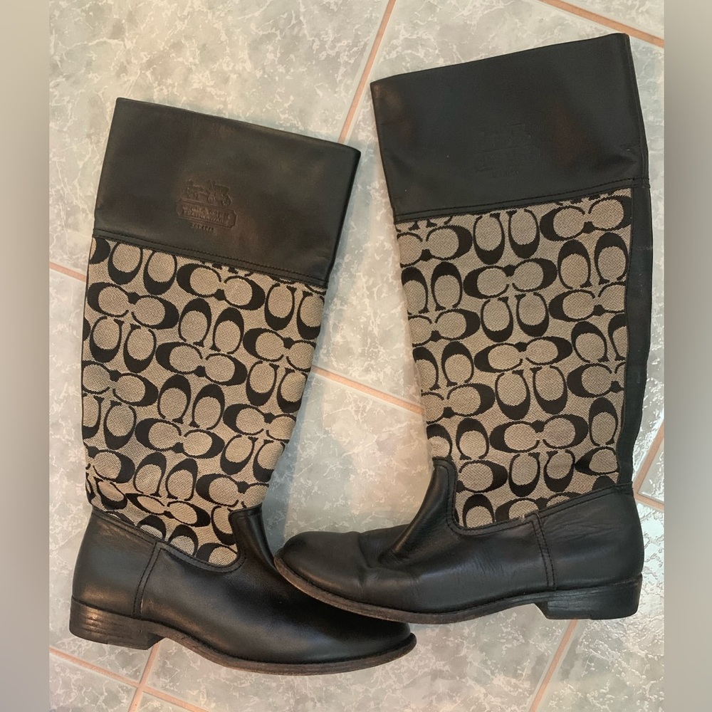 Tall leather/canvas Coach boots size 7.5